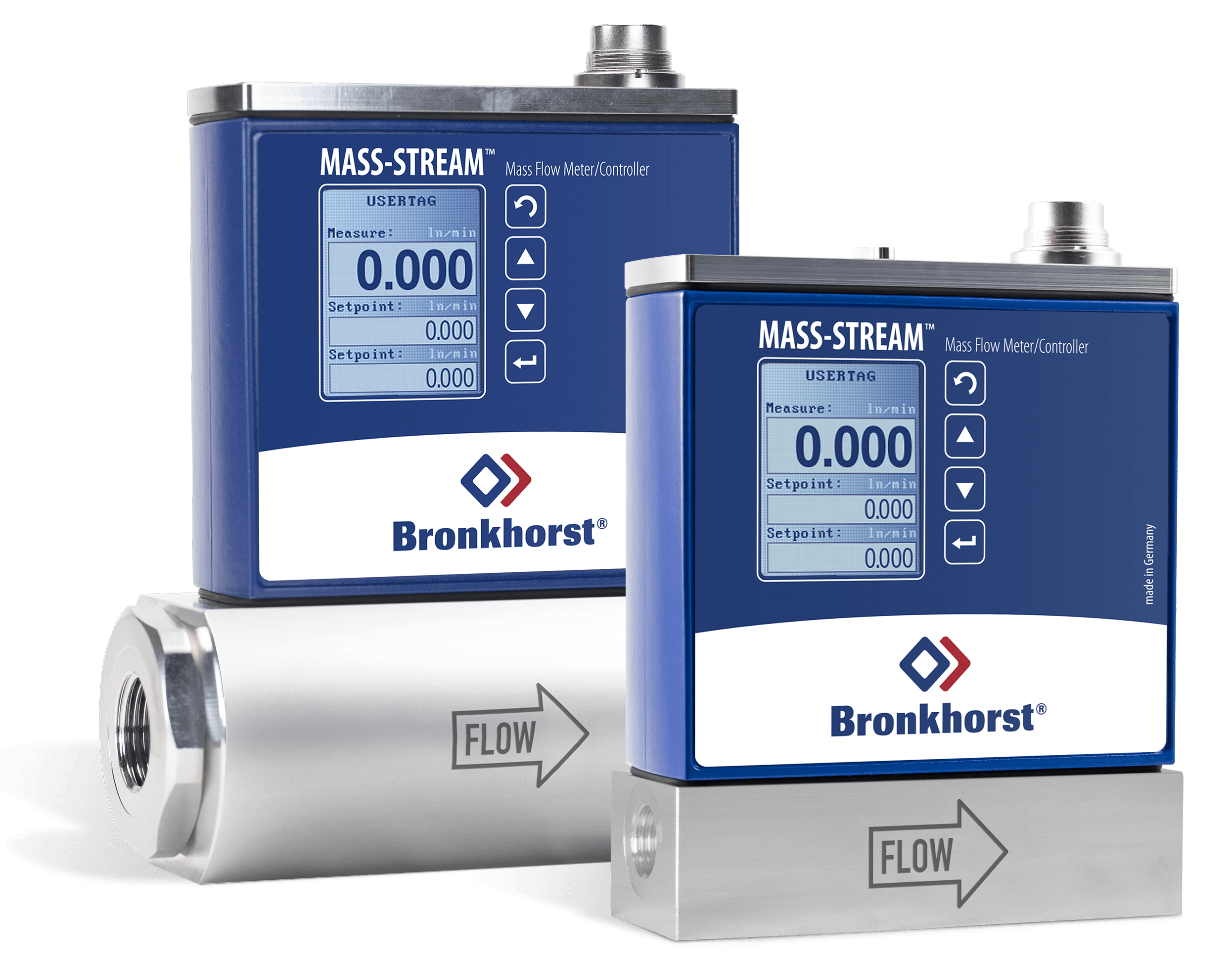 two thermal mass flow meters with display